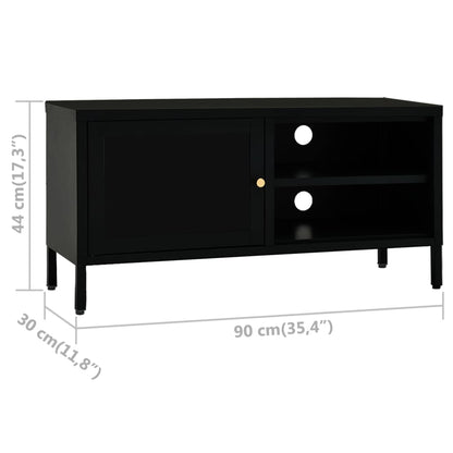 TV Cabinet | Black | Black powder-coated steel, tempered glass