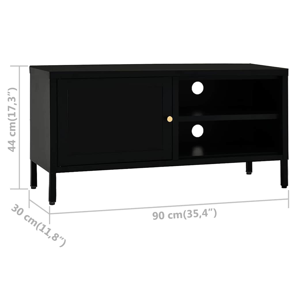 336055 vidaXL TV Cabinet Black 90x30x44 cm Steel and Glass