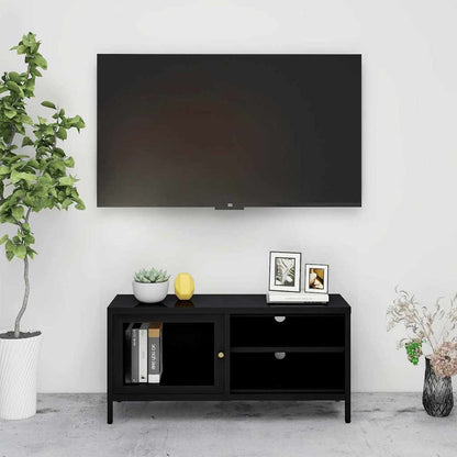 336055 vidaXL TV Cabinet Black 90x30x44 cm Steel and Glass