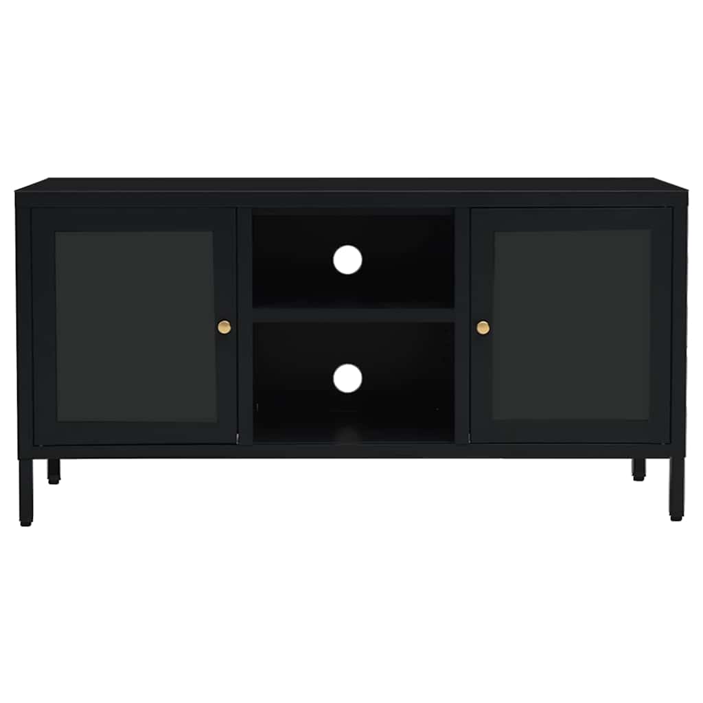 336058 vidaXL TV Cabinet Black 105x35x52 cm Steel and Glass