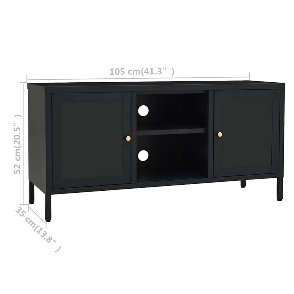 336058 vidaXL TV Cabinet Black 105x35x52 cm Steel and Glass