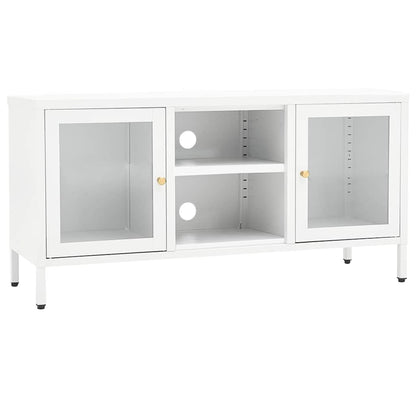 336059 vidaXL TV Cabinet White 105x35x52 cm Steel and Glass
