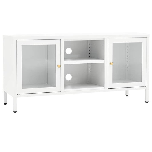336059 vidaXL TV Cabinet White 105x35x52 cm Steel and Glass