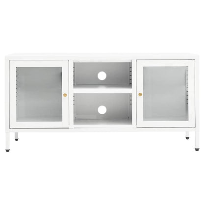 336059 vidaXL TV Cabinet White 105x35x52 cm Steel and Glass