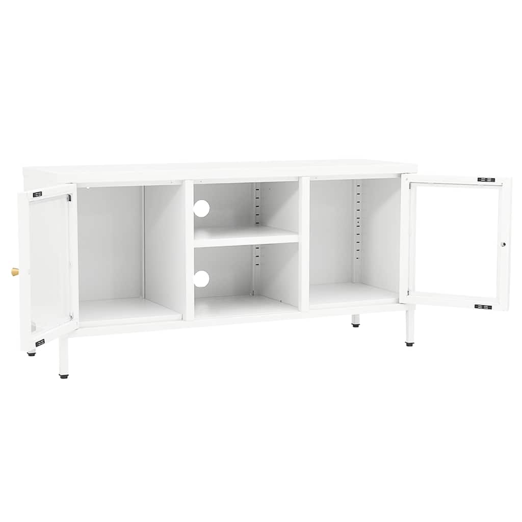336059 vidaXL TV Cabinet White 105x35x52 cm Steel and Glass