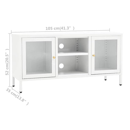 336059 vidaXL TV Cabinet White 105x35x52 cm Steel and Glass