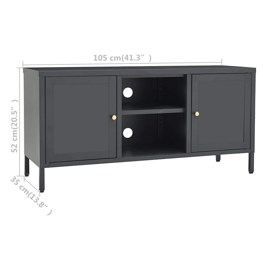 336060 vidaXL TV Cabinet Anthracite 105x35x52 cm Steel and Glass