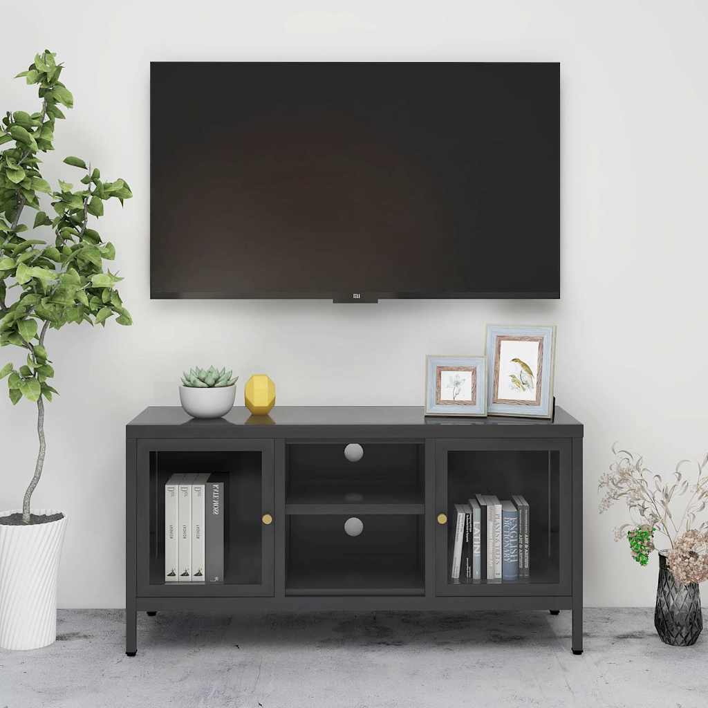 336060 vidaXL TV Cabinet Anthracite 105x35x52 cm Steel and Glass