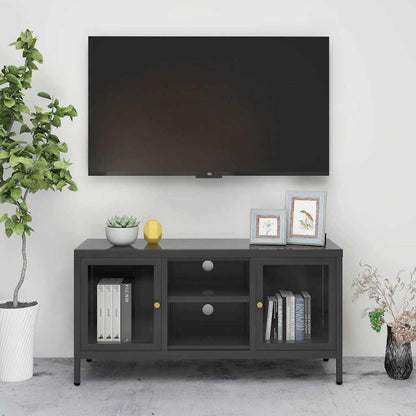 336060 vidaXL TV Cabinet Anthracite 105x35x52 cm Steel and Glass