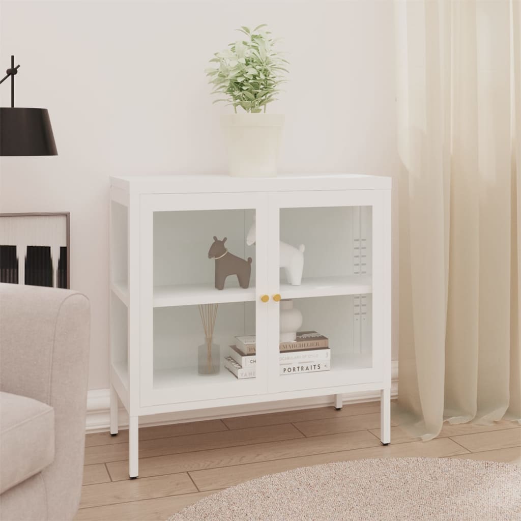 Sideboard White 70x35x70 cm Steel and Glass