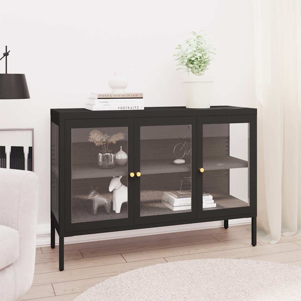 336067 vidaXL Sideboard Black 105x35x70 cm Steel and Glass