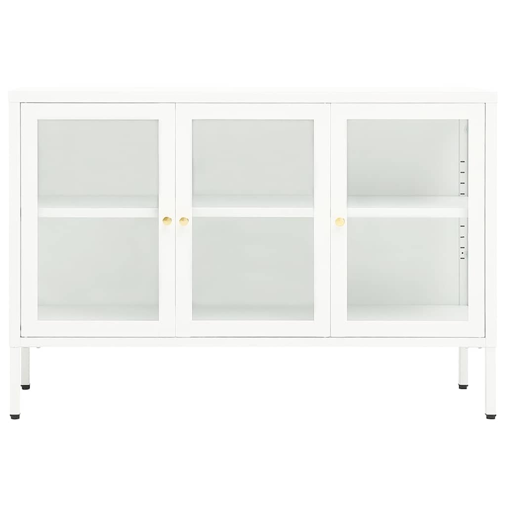 336068 vidaXL Sideboard White 105x35x70 cm Steel and Glass