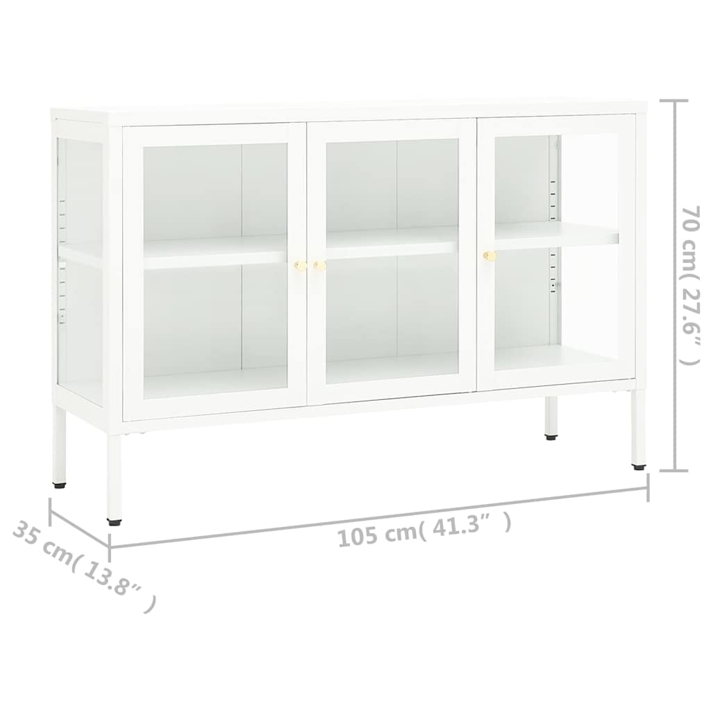 336068 vidaXL Sideboard White 105x35x70 cm Steel and Glass