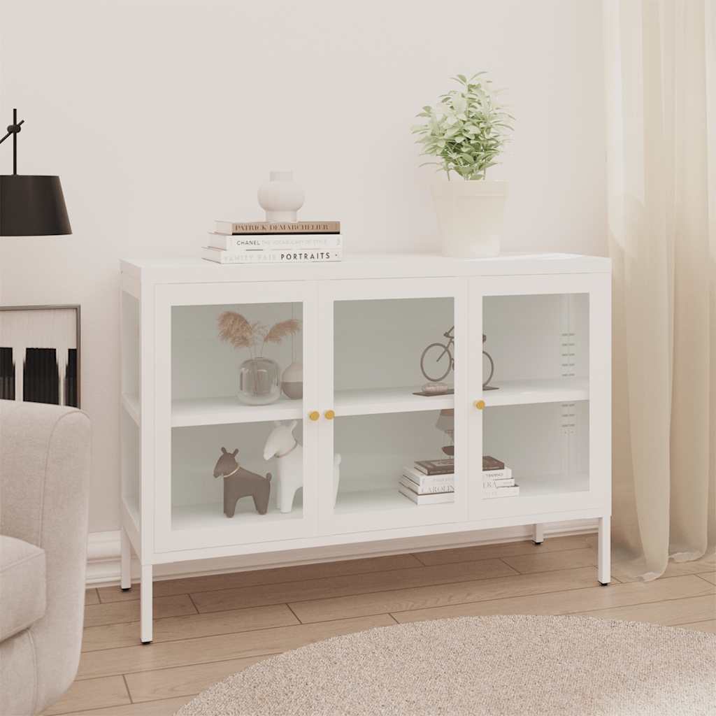 336068 vidaXL Sideboard White 105x35x70 cm Steel and Glass
