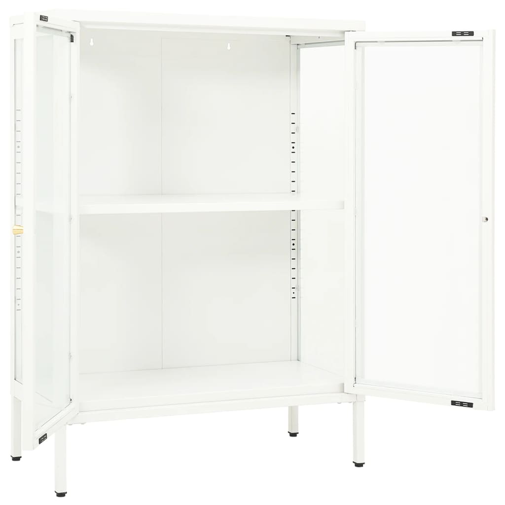 Sideboard White 75x35x105 cm Steel and Glass
