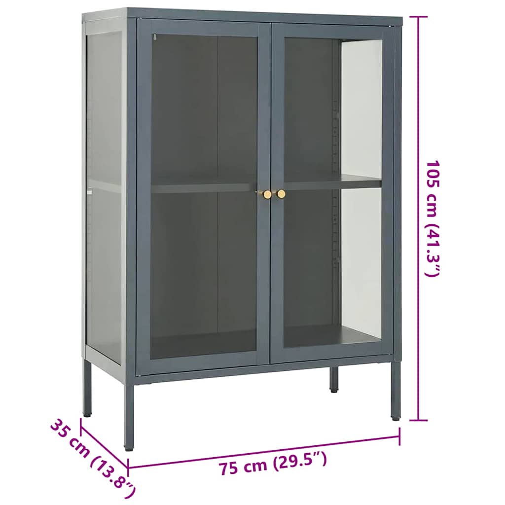 336072 vidaXL Sideboard Anthracite 75x35x105 cm Steel and Glass