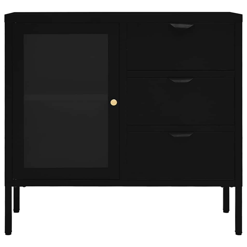 336073 vidaXL Sideboard Black 75x35x70 cm Steel and Tempered Glass