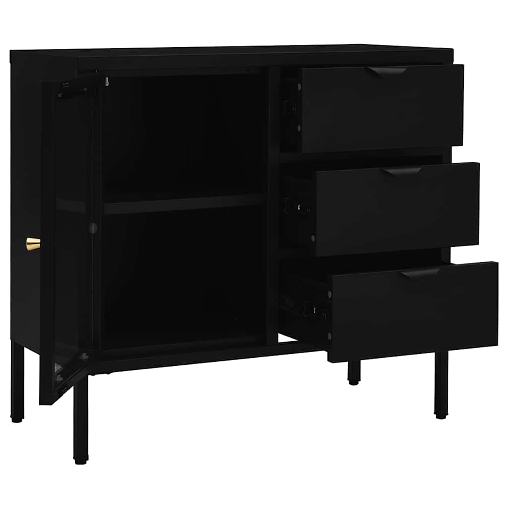336073 vidaXL Sideboard Black 75x35x70 cm Steel and Tempered Glass