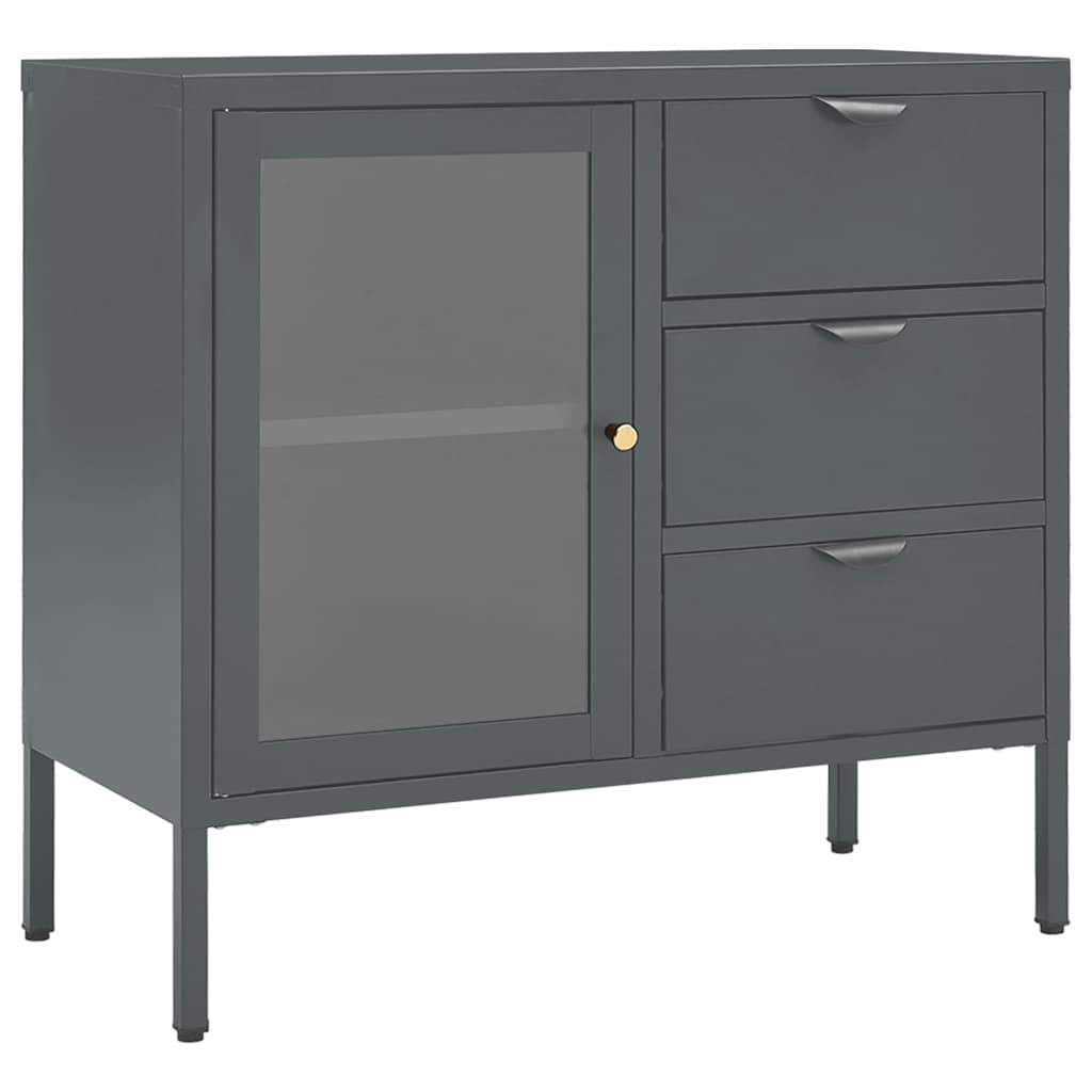 336075 vidaXL Sideboard Anthracite 75x35x70 cm Steel and Tempered Glass