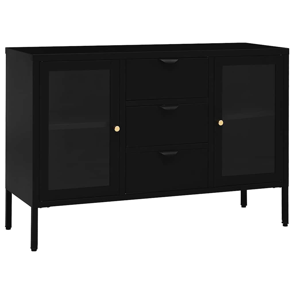 336076 vidaXL Sideboard Black 105x35x70 cm Steel and Tempered Glass