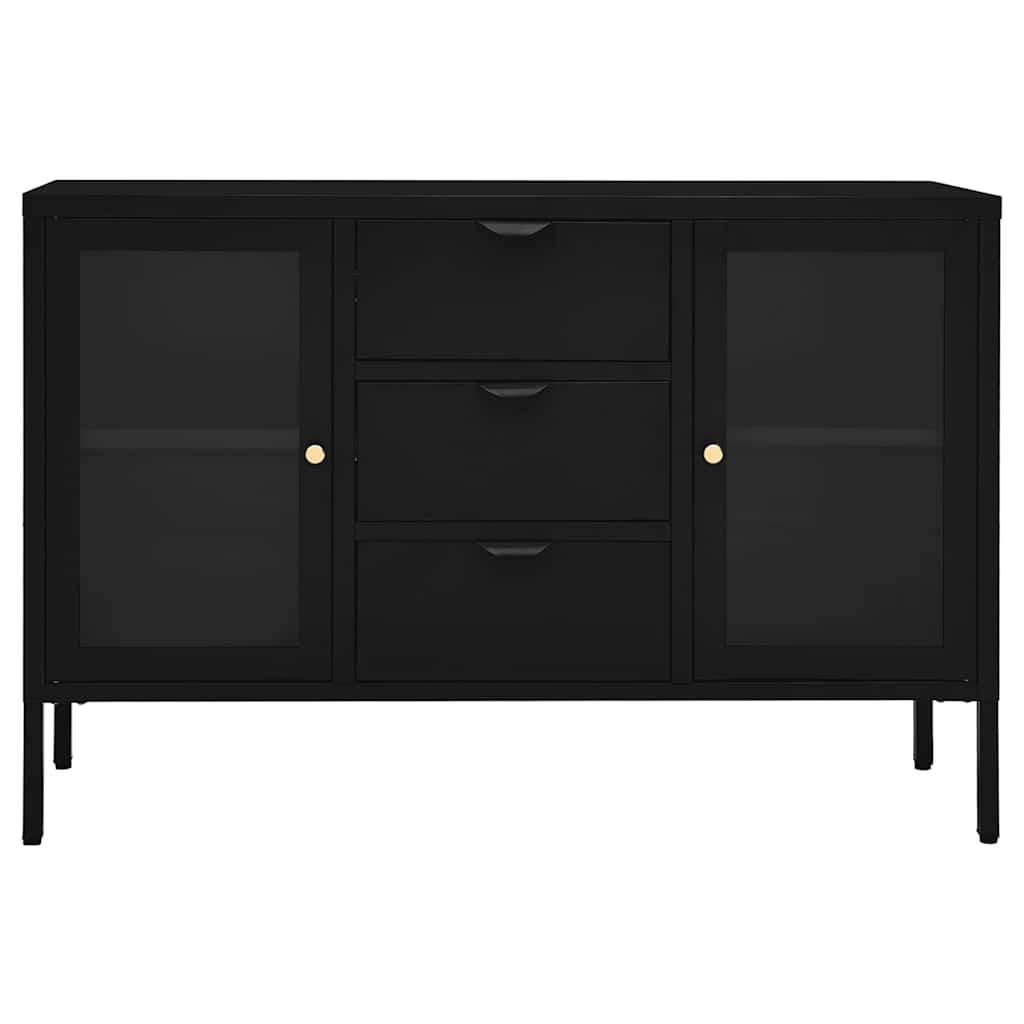 336076 vidaXL Sideboard Black 105x35x70 cm Steel and Tempered Glass