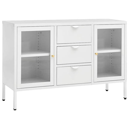 336077 vidaXL Sideboard White 105x35x70 cm Steel and Tempered Glass