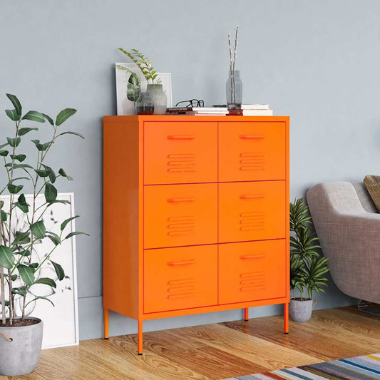 336147 vidaXL Drawer Cabinet Orange 80x35x101,5 cm Steel