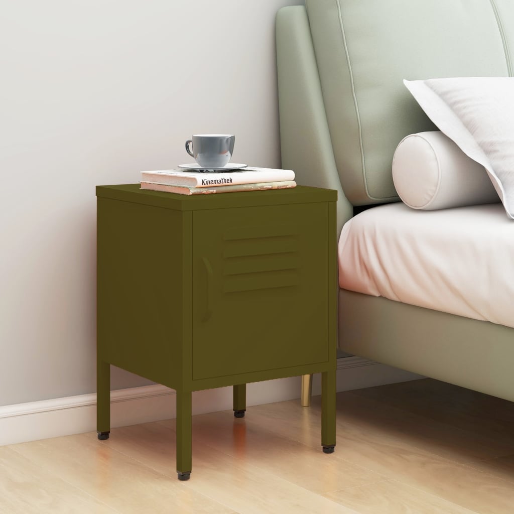 Nightstand | Olive Green | Steel | 35 x 35 x 51 cm | Nightstand | Square