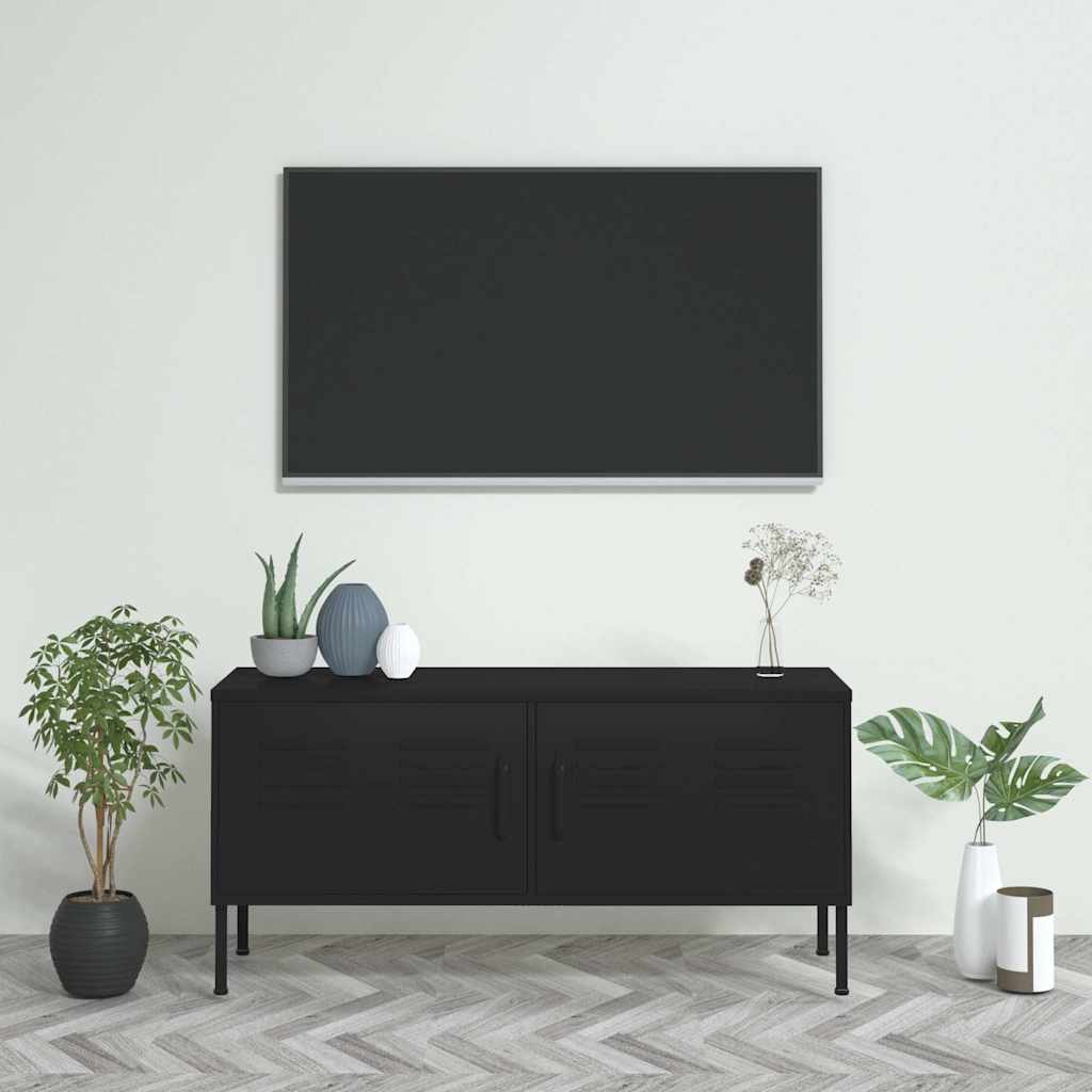 336232 vidaXL TV Cabinet Black 105x35x50 cm Steel