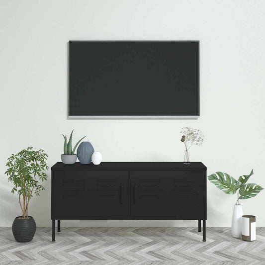 336232 vidaXL TV Cabinet Black 105x35x50 cm Steel
