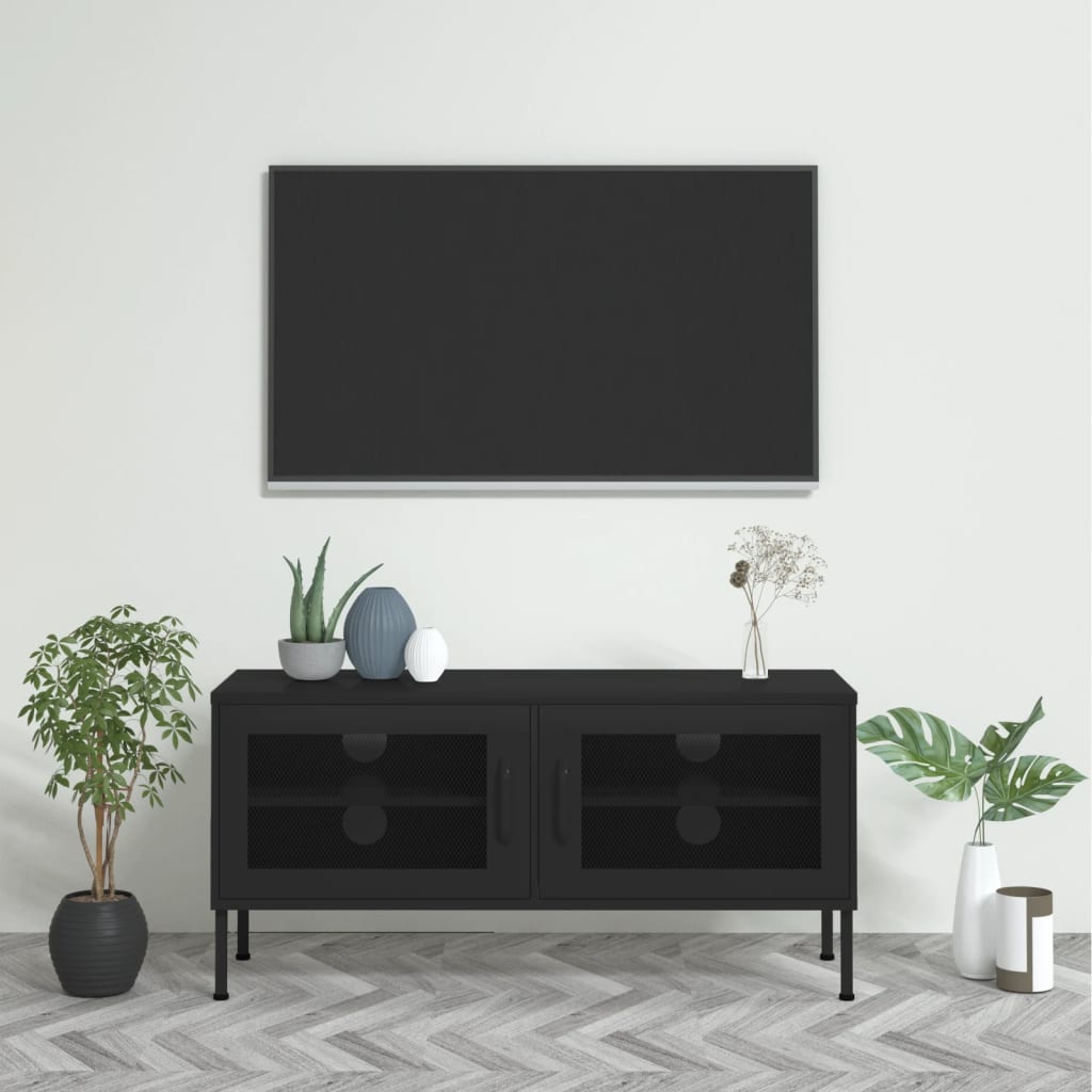 Tv Cabinet | Black | Steel | 105 x 35 x 50 cm |  Levelers  | TV Cabinet
