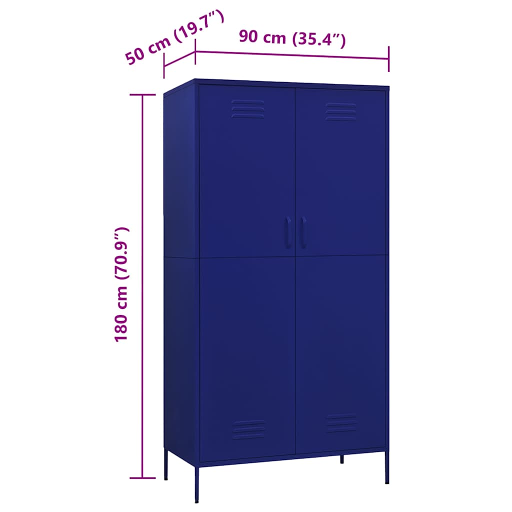 336244 vidaXL Wardrobe Navy Blue 90x50x180 cm Steel