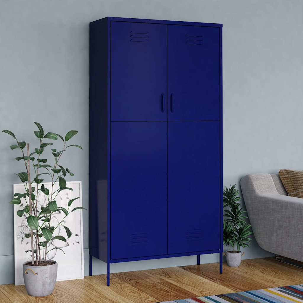 336244 vidaXL Wardrobe Navy Blue 90x50x180 cm Steel