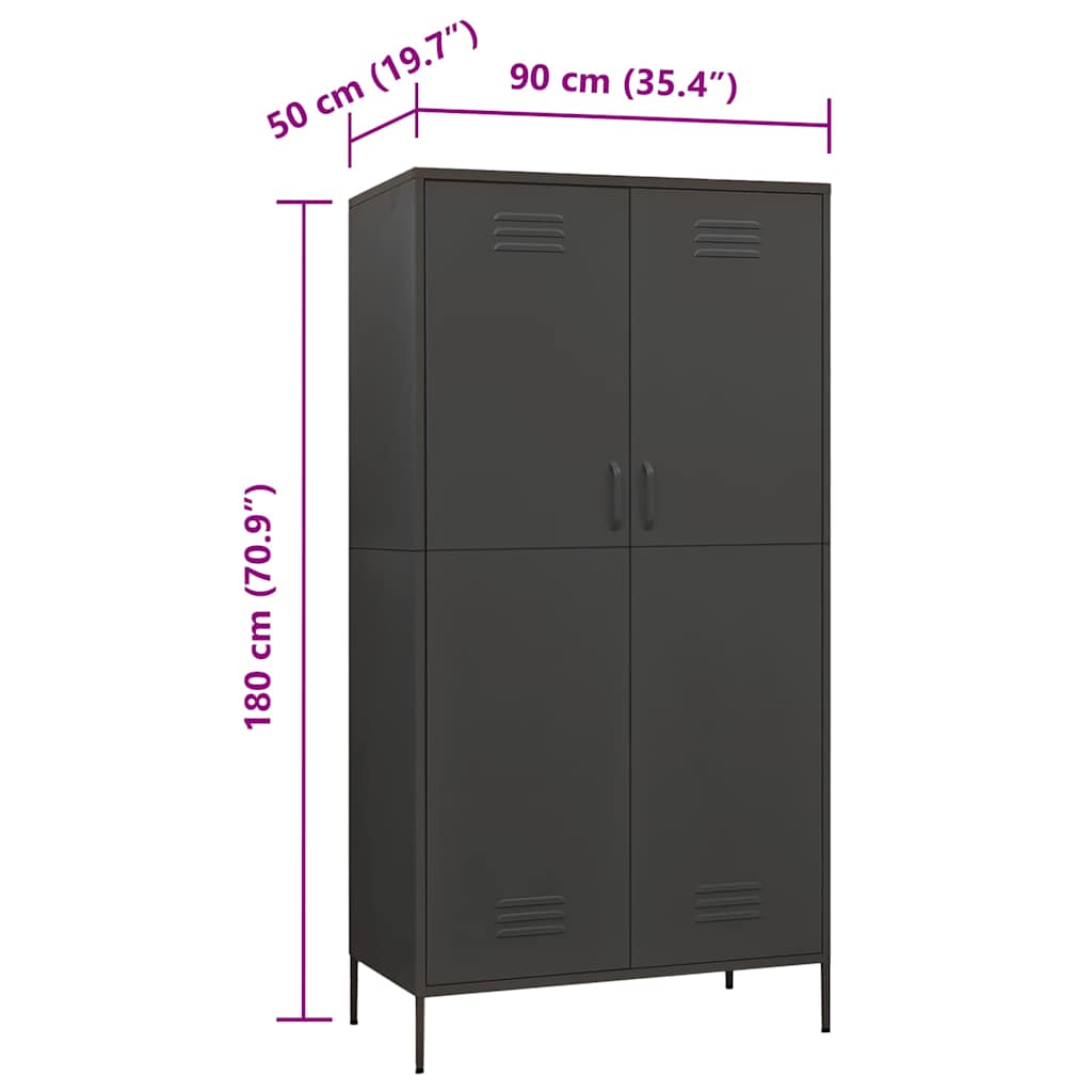 336249 vidaXL Wardrobe Anthracite 90x50x180 cm Steel
