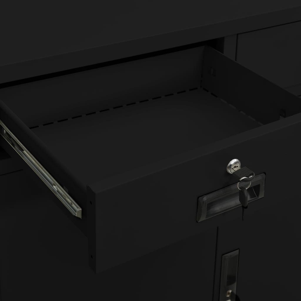 Office Cabinet | Black | Steel | Medium | Height-Adjustable Shelves