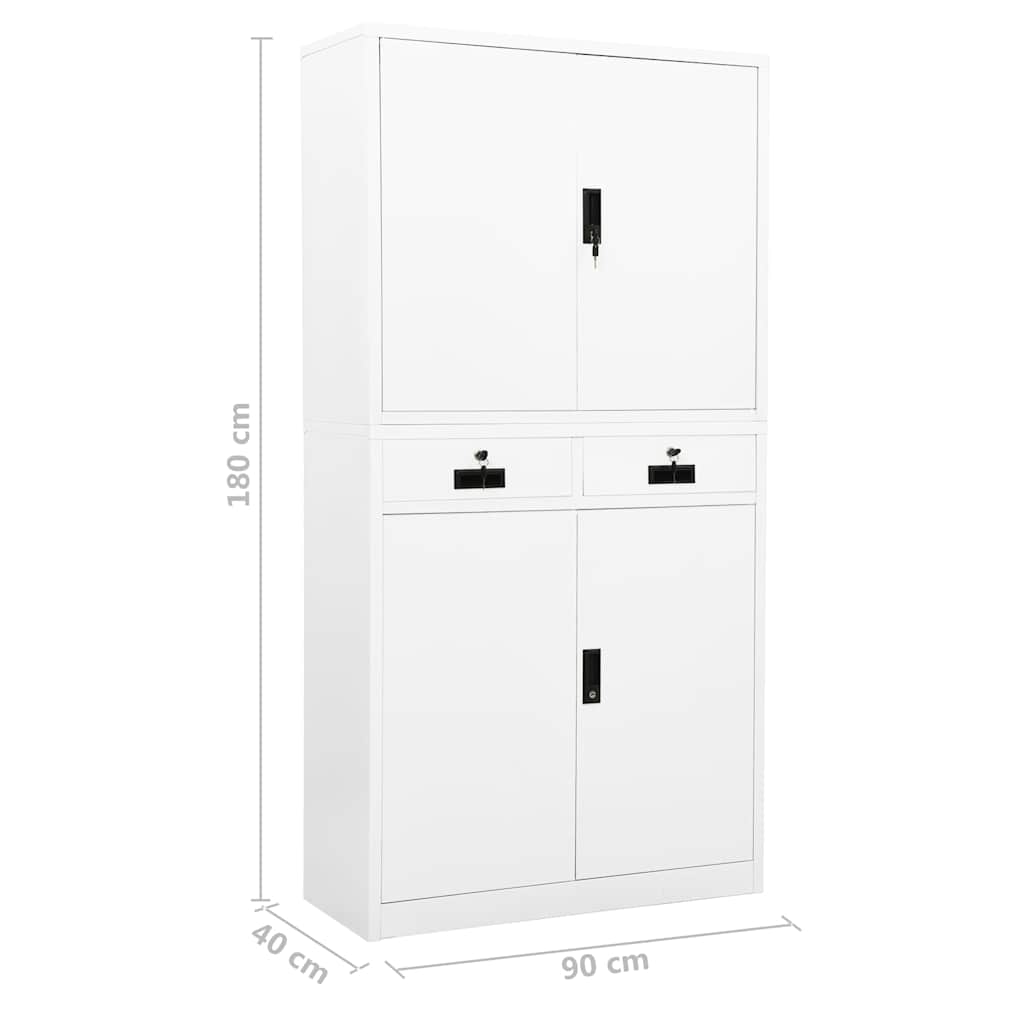 Office Cabinet White 90x40x180 cm Steel