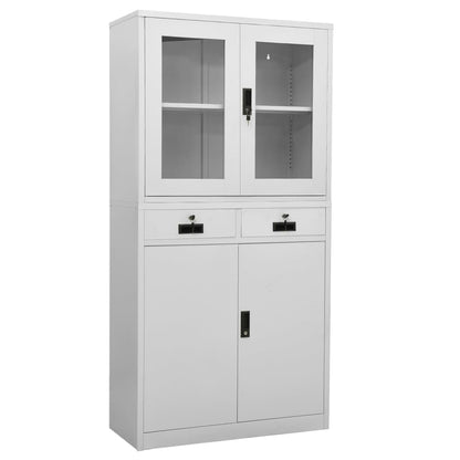 Office Cabinet Light Grey 90x40x180 cm Steel and Tempered Glass