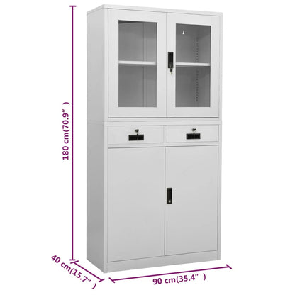 Office Cabinet Light Grey 90x40x180 cm Steel and Tempered Glass