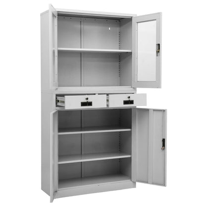 Office Cabinet Light Grey 90x40x180 cm Steel and Tempered Glass