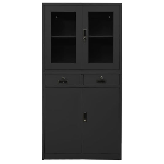 Office Cabinet Anthracite 90x40x180 cm Steel and Tempered Glass