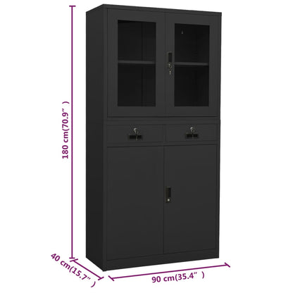 Office Cabinet Anthracite 90x40x180 cm Steel and Tempered Glass