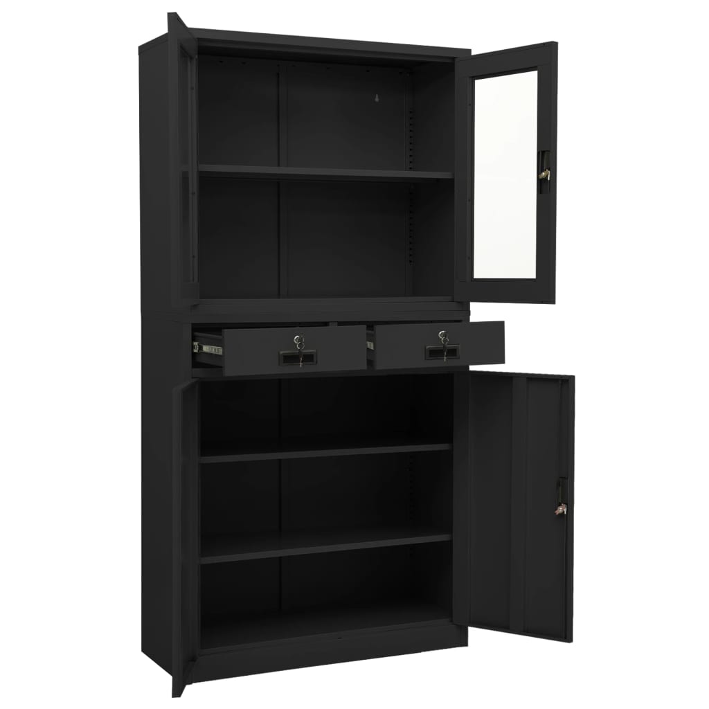 Office Cabinet Anthracite 90x40x180 cm Steel and Tempered Glass
