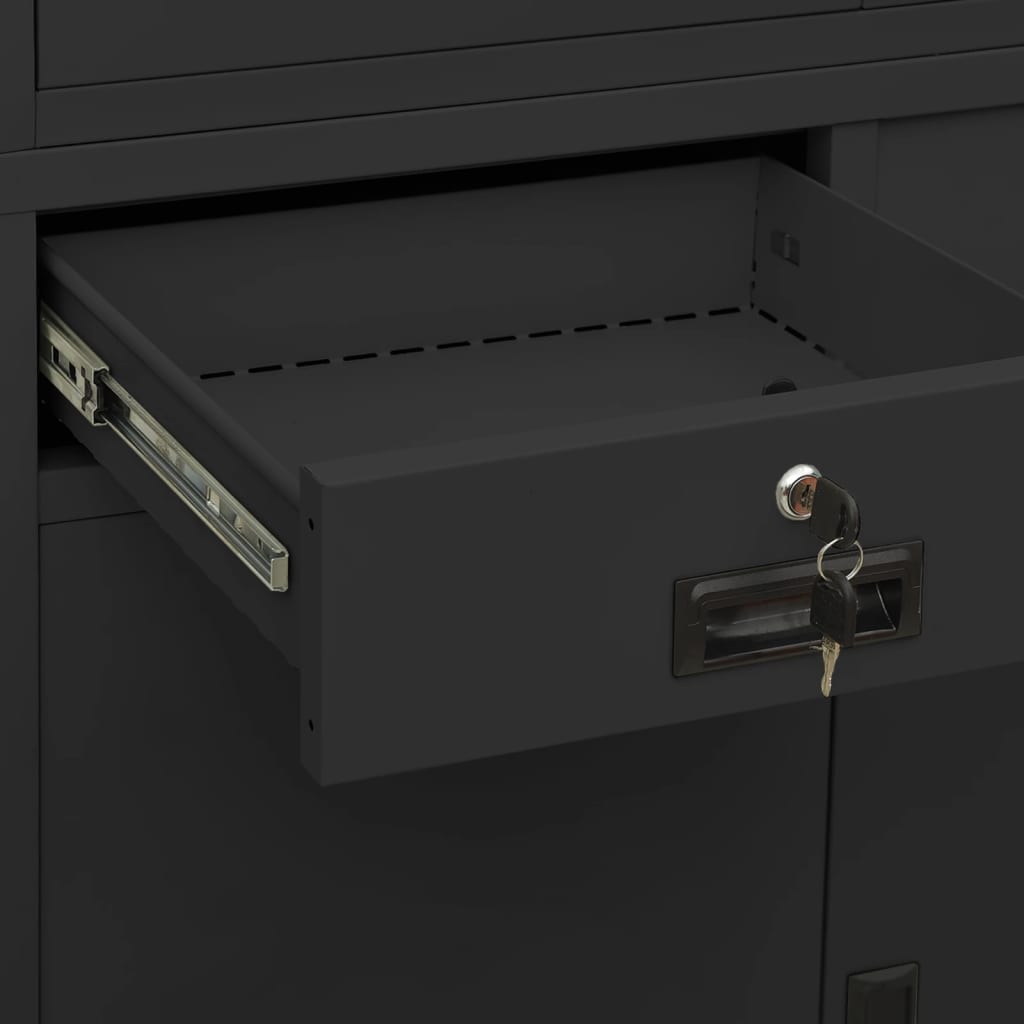 Office Cabinet Anthracite 90x40x180 cm Steel and Tempered Glass