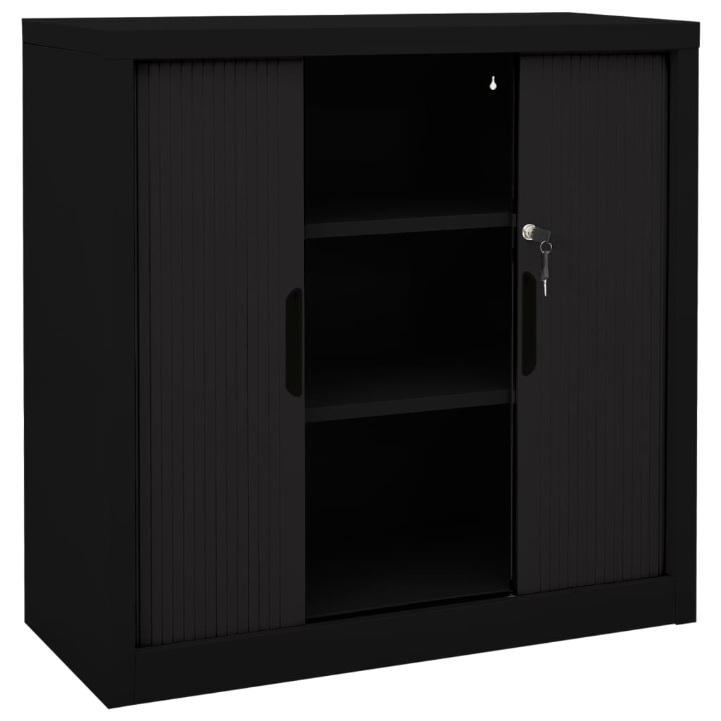 Sliding Door Cabinet | Black | Steel | Compact | Adjustable Shelves