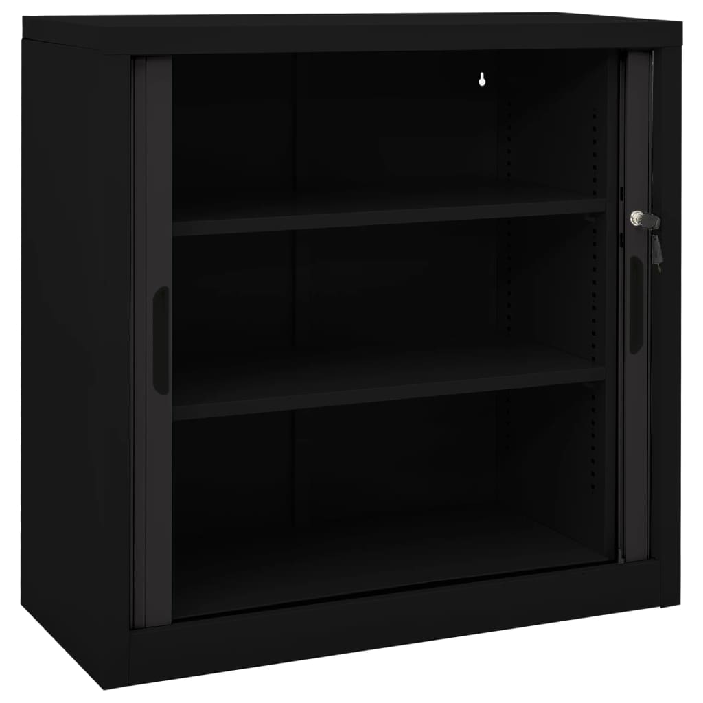 Sliding Door Cabinet | Black | Steel | Compact | Adjustable Shelves