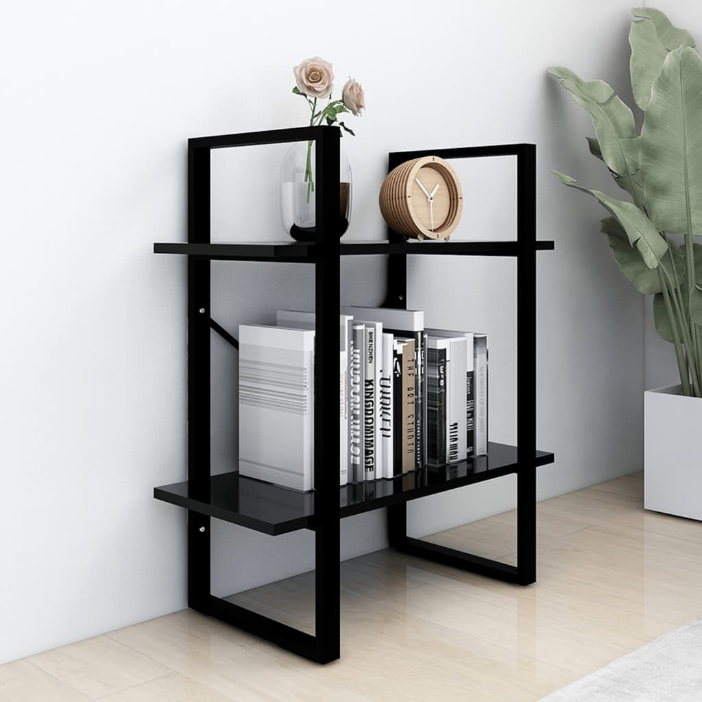 806428 vidaXL 2-Tier Book Cabinet Black 60x30x70 cm Engineered Wood