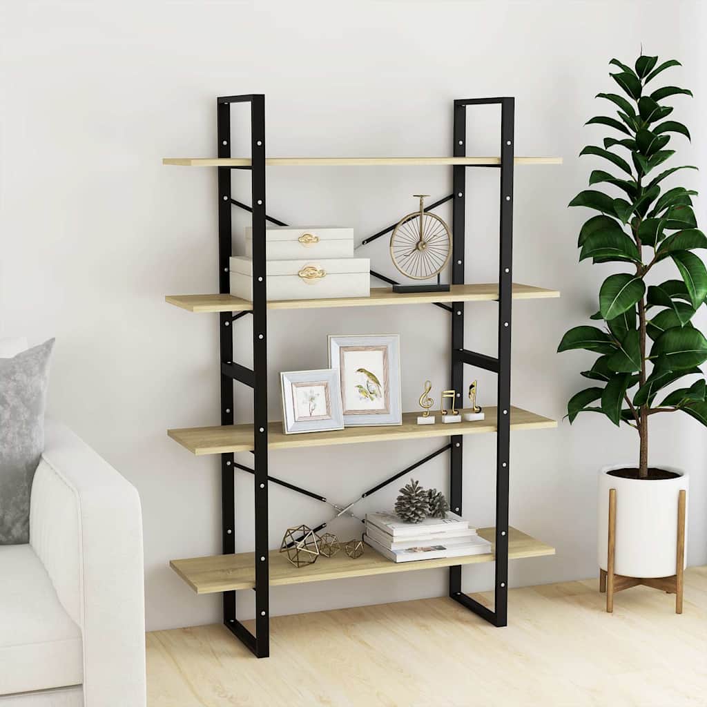 806480 vidaXL 4-Tier Book Cabinet Sonoma Oak 100x30x140 cm Engineered Wood