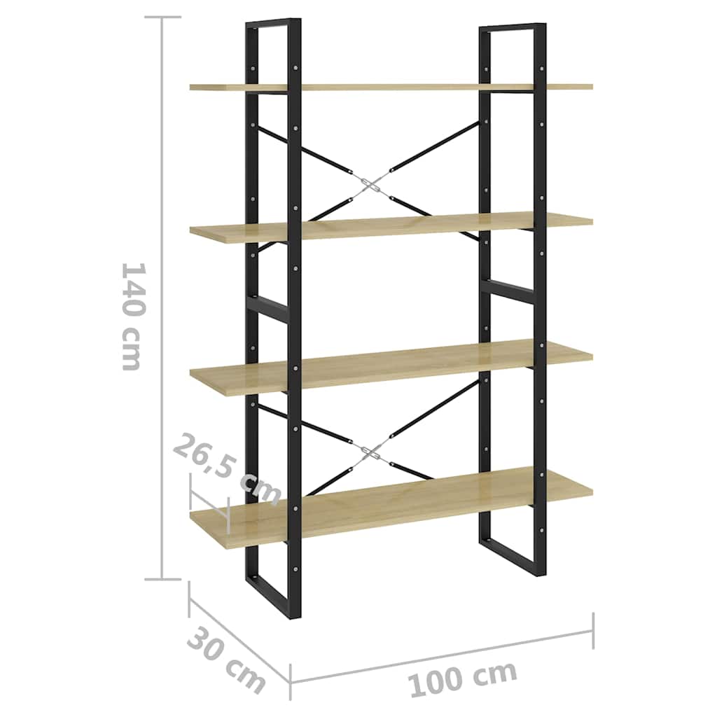 806480 vidaXL 4-Tier Book Cabinet Sonoma Oak 100x30x140 cm Engineered Wood