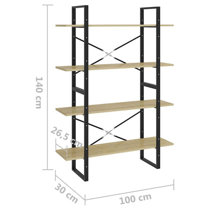 806480 vidaXL 4-Tier Book Cabinet Sonoma Oak 100x30x140 cm Engineered Wood