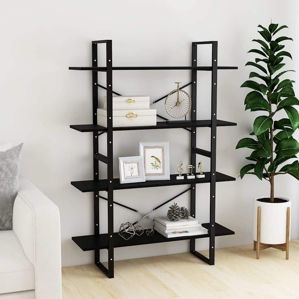 4-Tier Book Cabinet Black 100x30x140 cm Solid Wood Pine
